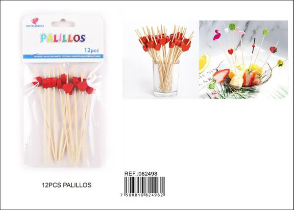 Palillos decorativos de madera en forma de corazón, 12 piezas
