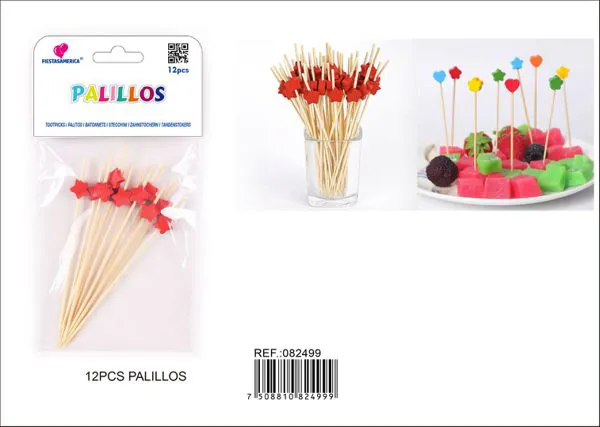 Palillos decorativos de madera en forma de estrella, 12 piezas
