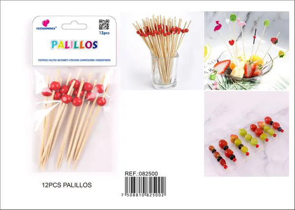 Palillos decorativos de madera redondos, 12 piezas