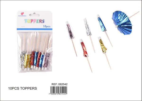 Sombrillas decorativas de papel aluminio, 10 piezas (dorado, plateado, rojo, rosa, azul, 2 de cada)