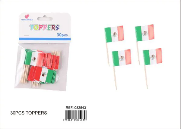 Palillos decorativos con bandera de México, 30 piezas