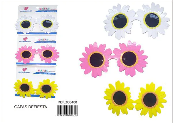 Lentes de fiesta en forma de girasol (surtido rosa, blanco, amarillo)