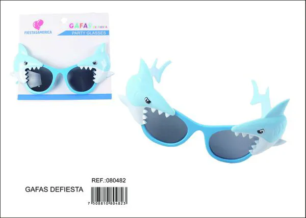 Lentes de fiesta en forma de tiburón, color azul
