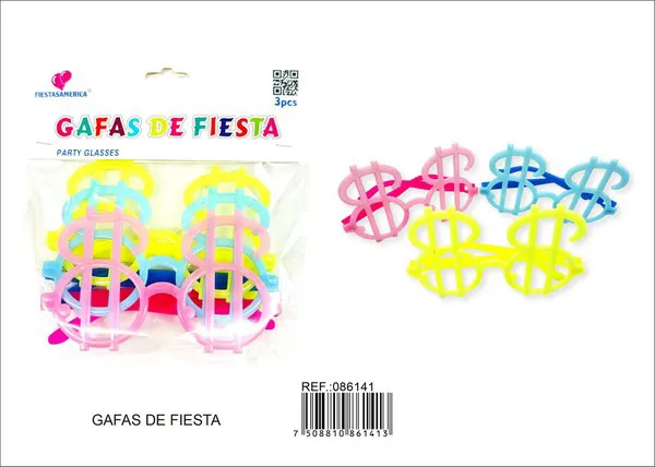 Lentes de fiesta color neón, 3 piezas