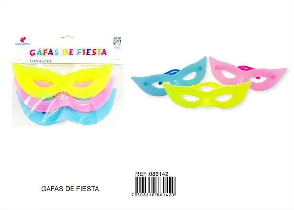 Lentes de fiesta color neón, 3 piezas