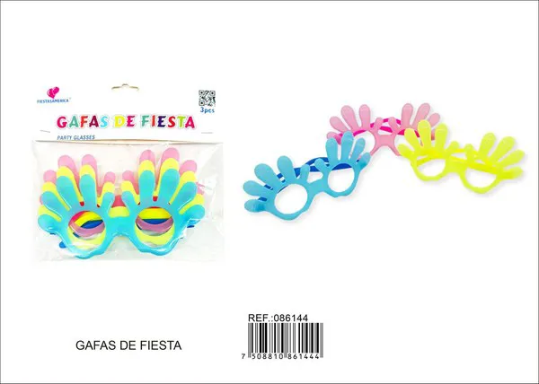 Lentes de fiesta color neón en forma de mano, 3 piezas