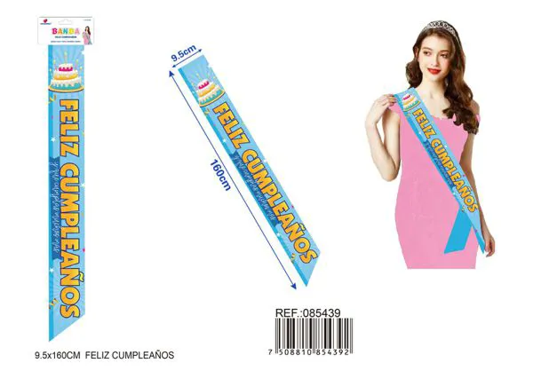 Banda ceremonial de 9.5x1.60 m, con estampado de pastel "Feliz Cumpleaños"