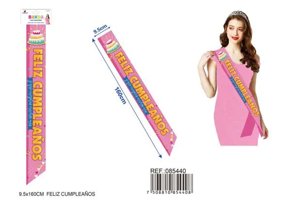 Banda ceremonial de 9.5x1.60 m, con estampado de pastel "Feliz Cumpleaños"