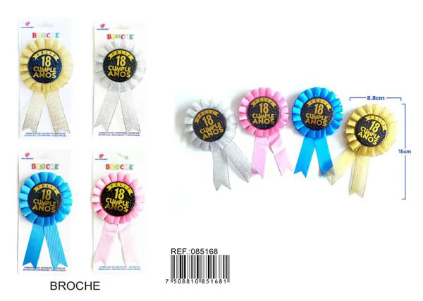 Broche para fiesta de 8.8x15 cm, con medallón de 5.5 cm en negro con estampado dorado