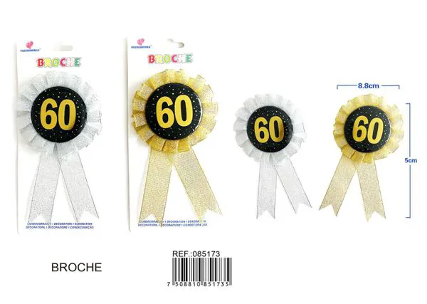 Broche para fiesta de 8.8x15 cm, con medallón de 5.5 cm en negro con estampado dorado