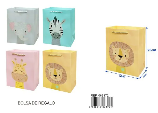 Bolsa de regalo con caricatura y escarcha, 23x18x10 cm