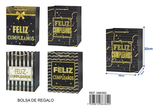 Bolsa de regalo de cumpleaños con escarcha, 32x26x12 cm