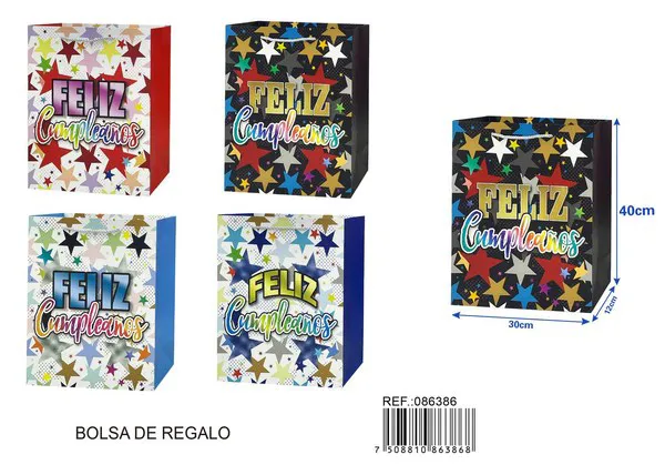 Bolsa de regalo de cumpleaños, sencilla, 40x30x12 cm