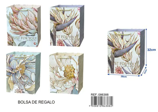 Bolsa de regalo para flores con estampado dorado, 32x26x12 cm