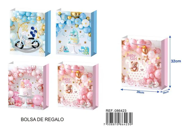 Bolsa de regalo con acabado dorado, mediana, 26x32x10 cm