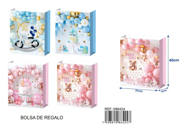 Bolsa de regalo con acabado dorado, grande, 31x40x12 cm