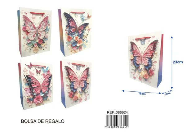Bolsa de regalo con escarcha 3D, 18x23x10 cm