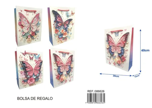Bolsa de regalo con escarcha 3D, 30x40x12 cm