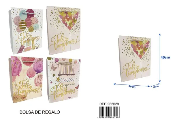 Bolsa de regalo con estampado dorado, 30x40x12 cm