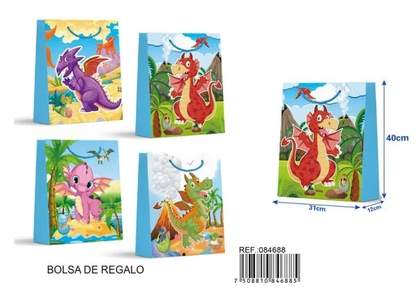 Bolsa de regalo serie dinosaurios, 31x40x12 cm