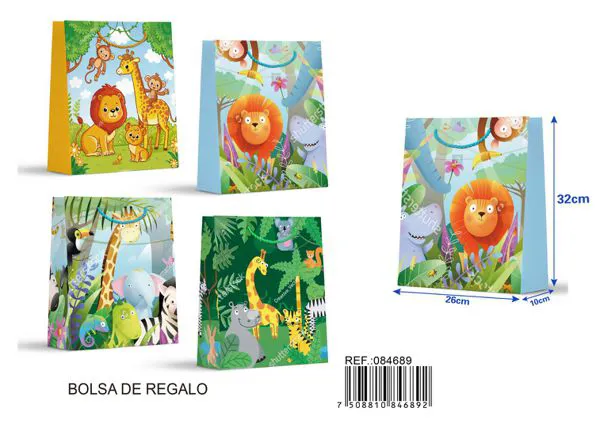 Bolsa de regalo serie animales, 26x32x10 cm