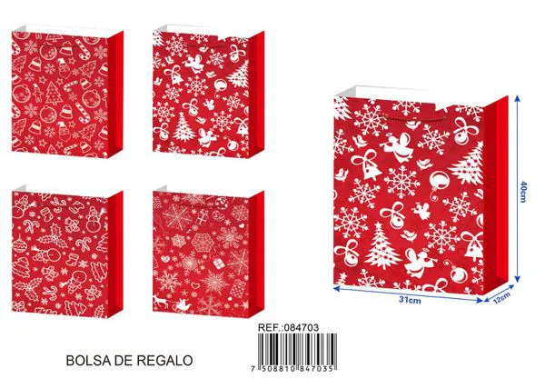 Bolsa de regalo navideña con estampado dorado, 32x26x12 cm