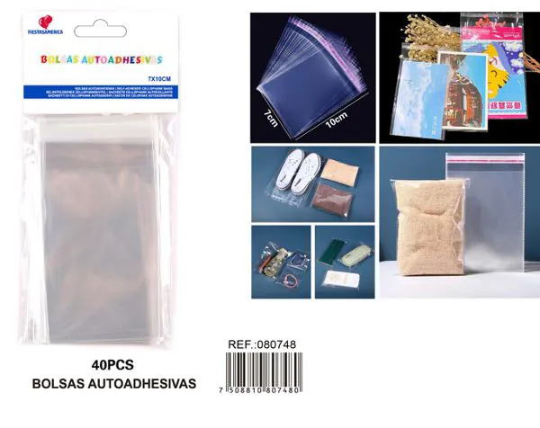 Bolsas OPP autoadhesivas, 7x10 cm, calibre 3.5, 40 piezas