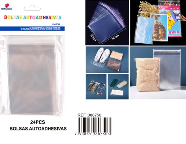 Bolsas OPP autoadhesivas, 10x15 cm, calibre 3.5, 24 piezas