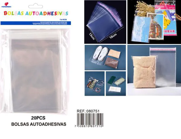 Bolsas OPP autoadhesivas, 13x18 cm, calibre 3.5, 20 piezas