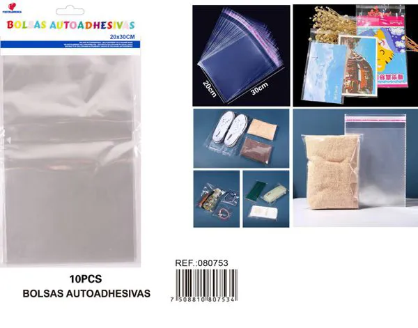Bolsas OPP autoadhesivas, 20x30 cm, calibre 3.5, 10 piezas