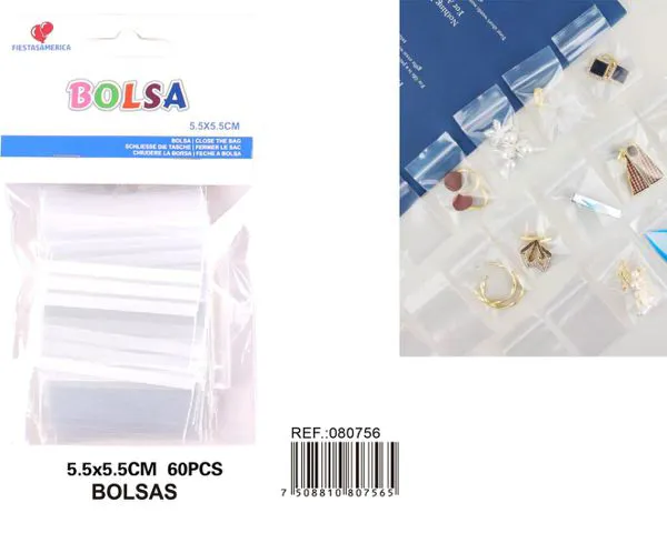 Bolsas OPP con cierre resellable, 5.5x5.5 cm, 60 piezas