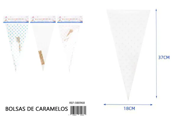 Bolsas triangulares para dulces con estampado de estrellas, 18x37 cm, 10 piezas, con 10 lazos dorados, paquete surtido rosa, azul y blanco