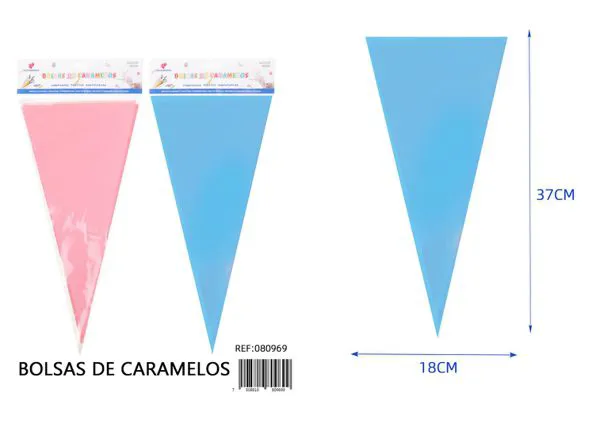 Bolsas triangulares para dulces de color liso, 18x37 cm, 10 piezas, con 10 lazos dorados, paquete surtido rosa y azul