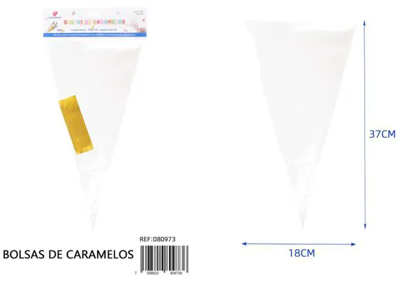 Bolsas triangulares transparentes para dulces, 18x37 cm, 10 piezas, con 10 lazos dorados