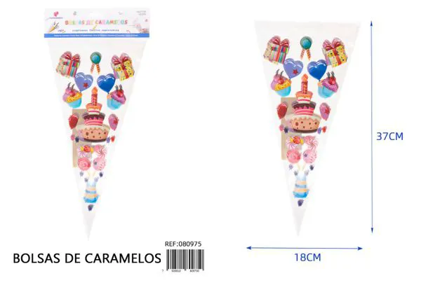 Bolsas triangulares para dulces con estampado de pastel y regalo, 18x37 cm, 10 piezas, con 10 lazos dorados