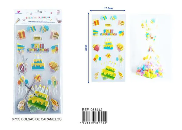 Bolsas para dulces con impresión a color, 17.5x35 cm, 8 piezas