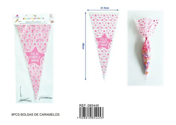 Bolsas triangulares para dulces con impresión a color, 21.5x48 cm, 8 piezas