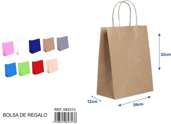 Bolsa de regalo de color natural, 32x26x12 cm