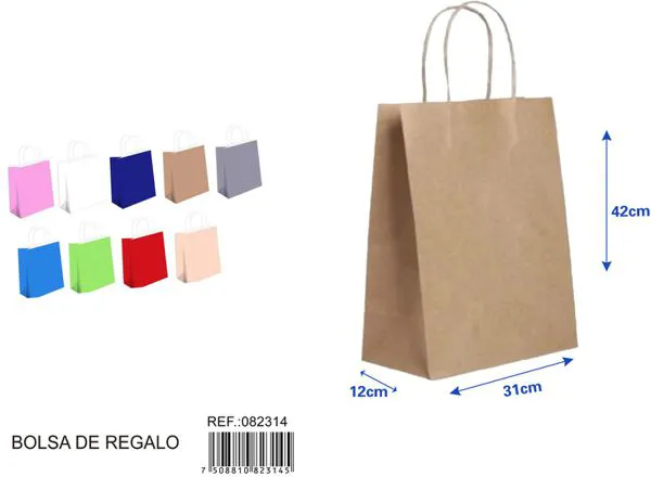 Bolsa de regalo de color natural, 42x31x12 cm