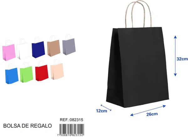 Bolsa de regalo de color negro, 32x26x12 cm