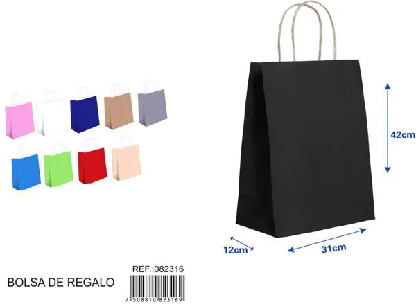 Bolsa de regalo de color negro, 42x31x12 cm