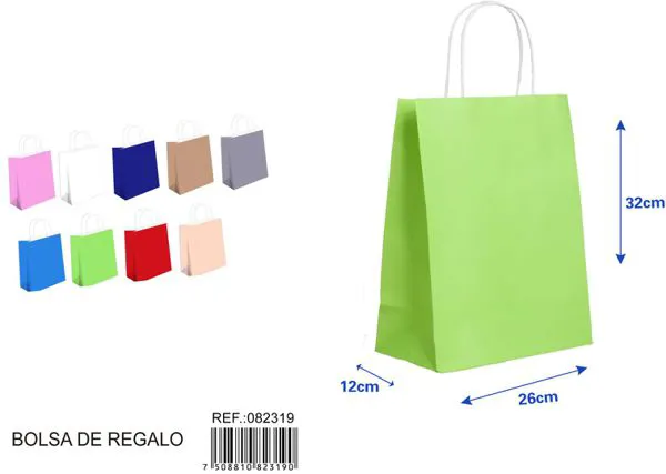 Bolsa de regalo de color verde claro, 32x26x12 cm