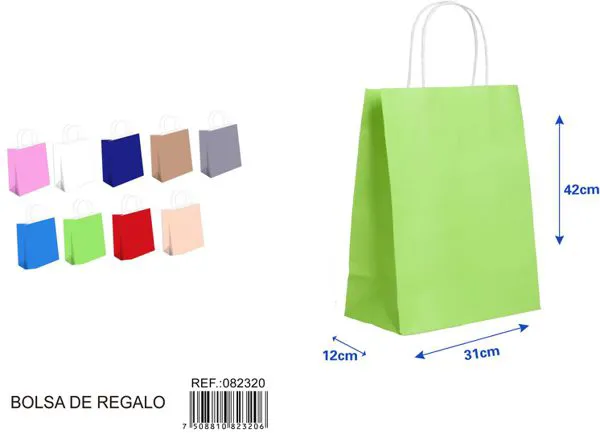 Bolsa de regalo de color verde claro, 42x31x12 cm