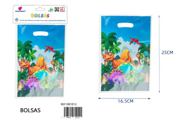 Bolsa perlada pequeña de 16.5x25 cm, diseño de dinosaurio, 10 piezas