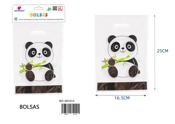 Bolsa perlada pequeña de 16.5x25 cm, diseño de panda, 10 piezas