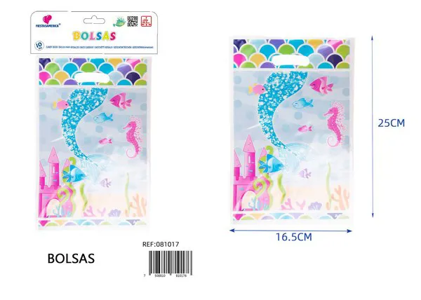 Bolsa perlada pequeña de 16.5x25 cm, diseño de cola de sirena, 10 piezas