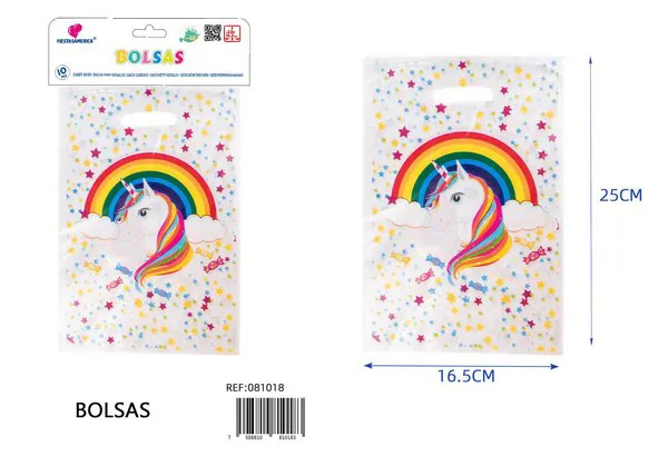 Bolsa perlada pequeña de 16.5x25 cm, diseño de unicornio, 10 piezas