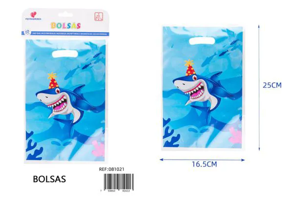 Bolsa perlada pequeña de 16.5x25 cm, diseño de tiburón, 10 piezas