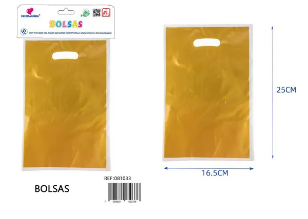 Bolsa perlada pequeña de 16.5x25 cm, serie color dorado, 10 piezas