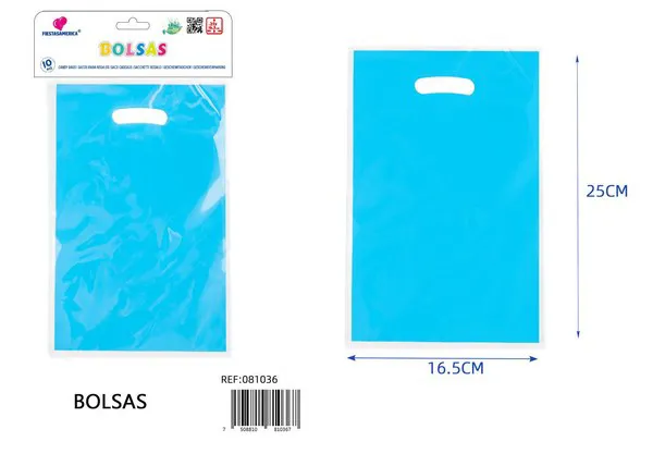 Bolsa perlada pequeña de 16.5x25 cm, serie color azul claro, 10 piezas